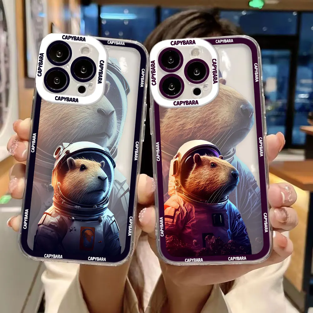 Astronaut Capybara Clear Phone Case For Samsung A72 A71 A57 A56 A55 A54 A53 A52 A51 A36 A35 A34 A32 A26 A25 A24 A23 A22 Case