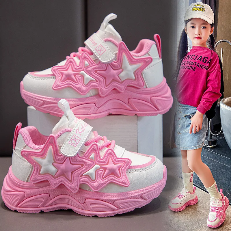 New Girls Children Shoes Spring & Autumn PU Leather Kids Sneakers Fashion Sports Casual Size 26-37