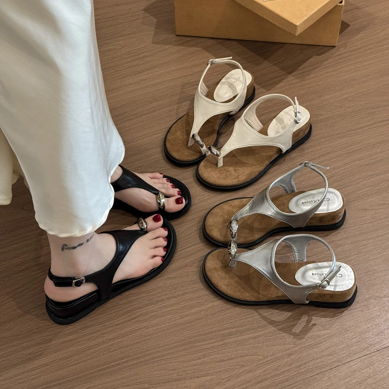 

Spring Summer Fashion Metal Ladies Wedges Sandals Shoes Female Buckle Strap Women Wedges Sandals Heeled Shoes Flip flops