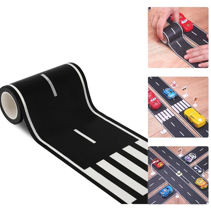 1-2 Rolls Cartoon Road Stickers Black Polyurethane Road Tape Reusable Track Tape For Kids Racing Party Table Floor Decor Set Kit