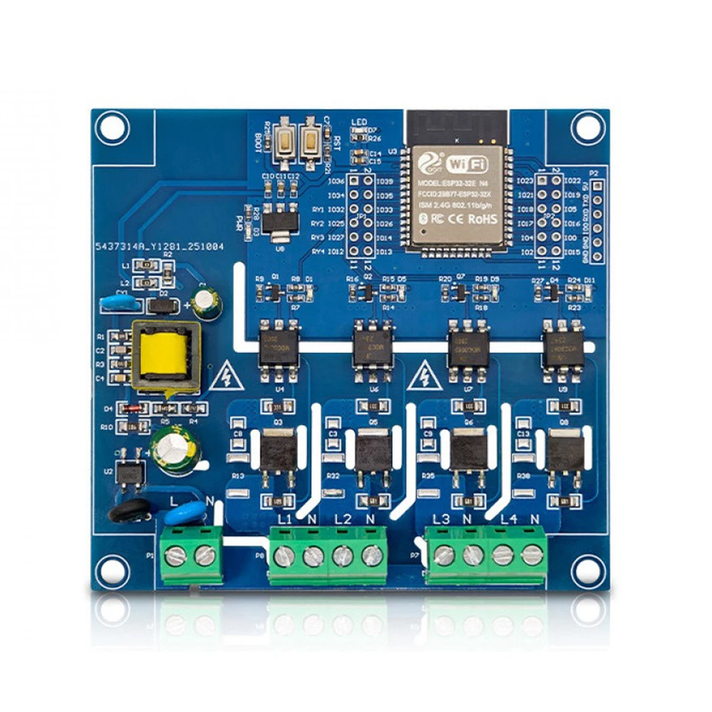

ESP32 Four Channel BT137S Switch Output Module Development Board AC220V Power Supply UART Programmer 2x12 Pin Reserved Interface