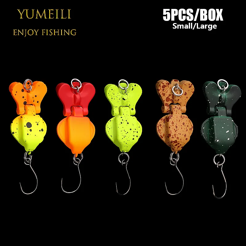 5-Piece Set of Mini Stream Fishing Flies with Two-Section Design, Foldable at 90 Degrees, Featuring Two Built-In Weighted Beads