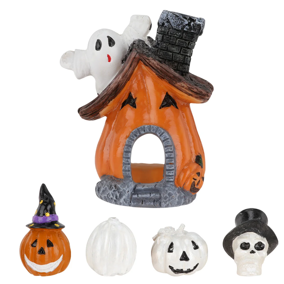 

5Pcs Halloween Decoration Set Resin Pumpkin Aquarium Ornament Fish Tank Decorations for Party Bar Living Room Gift