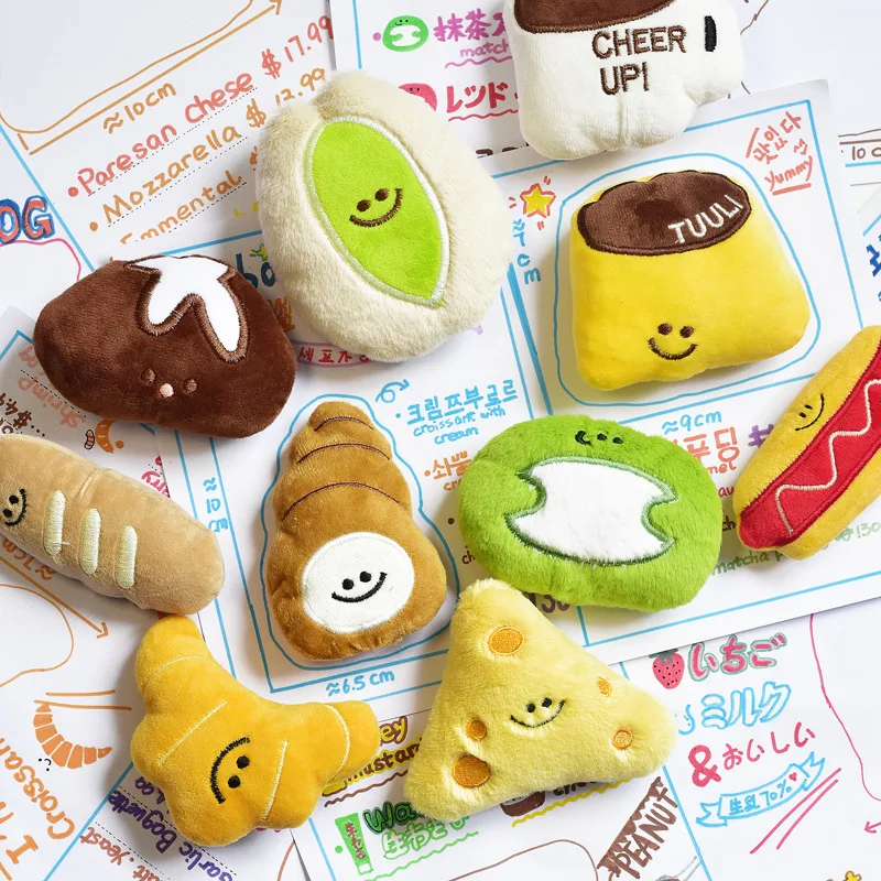 Nuevo juguete para perros, simulación de té de la tarde, bonito juguete para perros, Mini sonido de peluche con chirrido, comida interactiva, suministros para mascotas, accesorios para fotos