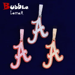 Bubble Letter Iced Out Cursive Initial A Necklace Pendant for Men Prong Setting Cubic Zirconia Hip Hop Jewelry
