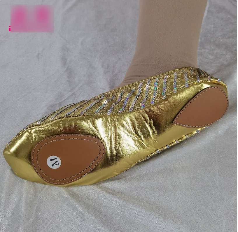 1pair/lot Women Professional Belly Dance Leather Sole Soft Dancing Shoes lady casual sequined danicng shoes