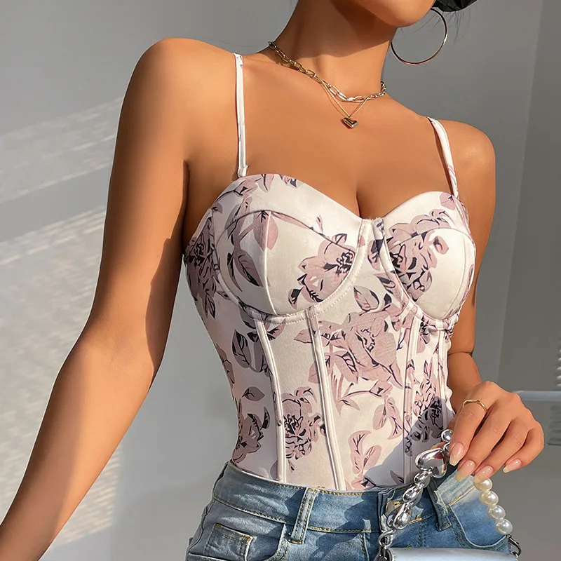 CHILLGIO Gedruckt Catsuit Frauen Bodycon Gestaltung Einstellbare Strappy Bodys Sexy Overalls Elegante Retro Streetwear Strampler Tops – Detail 1