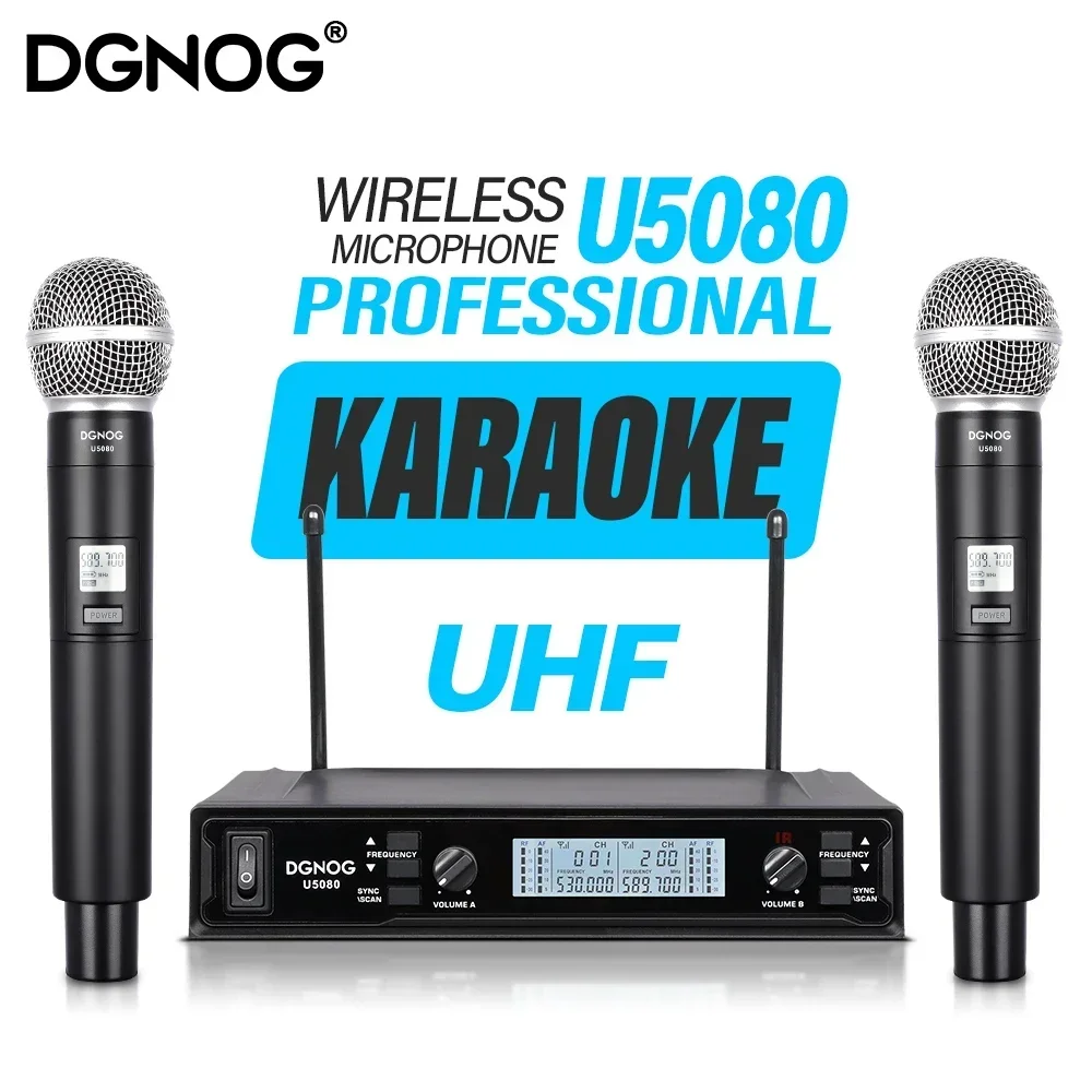 

Professional Dual Wireless Microphone System UHF 2 Channels Handheld Microphone For Home Karaok PA Speaker Singing Party