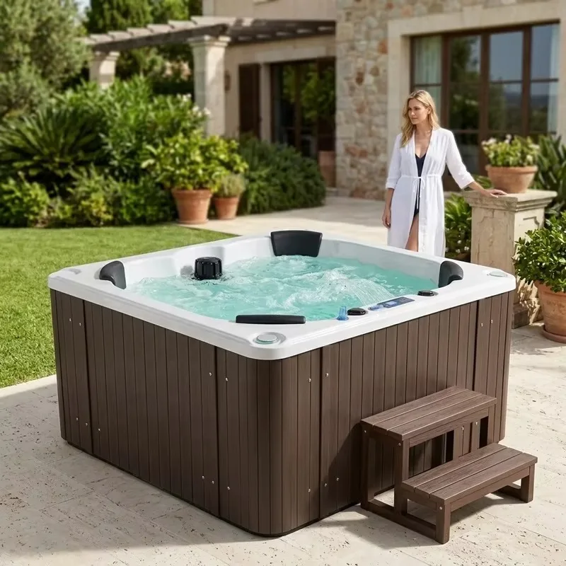 COMO Factory Price Hydrorelax Spa Massage 4 Person Hot Tub Acrylic Luxury Freestanding Bathtub Rectangular Hot Spa Tub