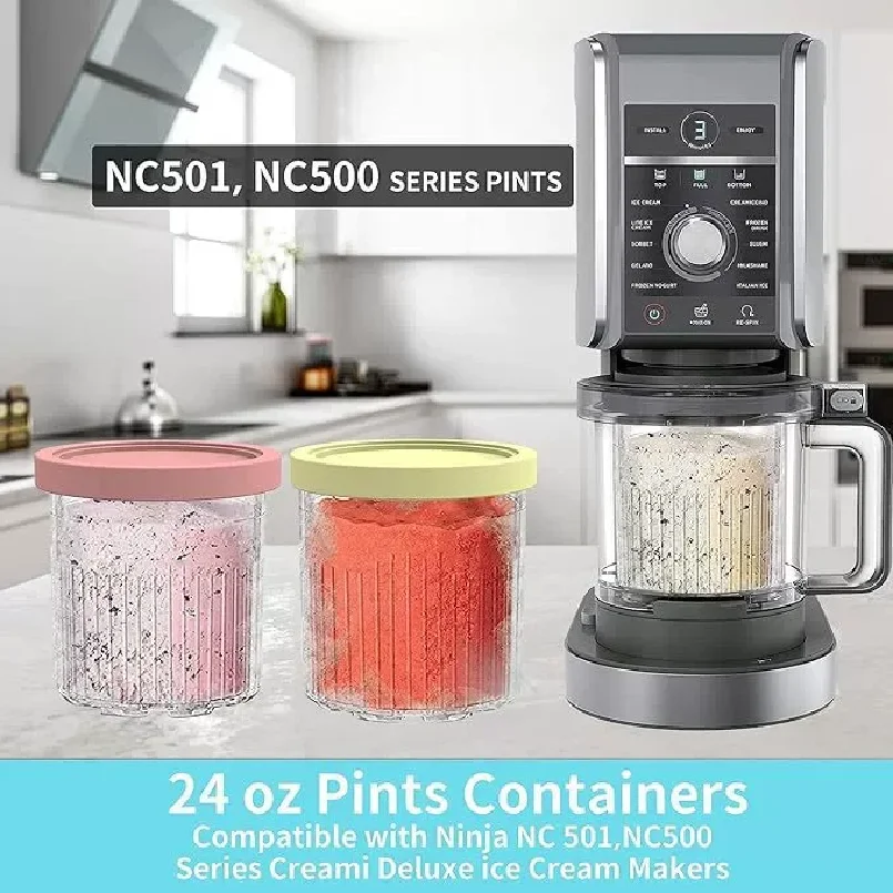 Containers Replacement for Ninja Creami Deluxe Pints Lids Creamy Ice Cream Containers Cups Set Family Size Compatible