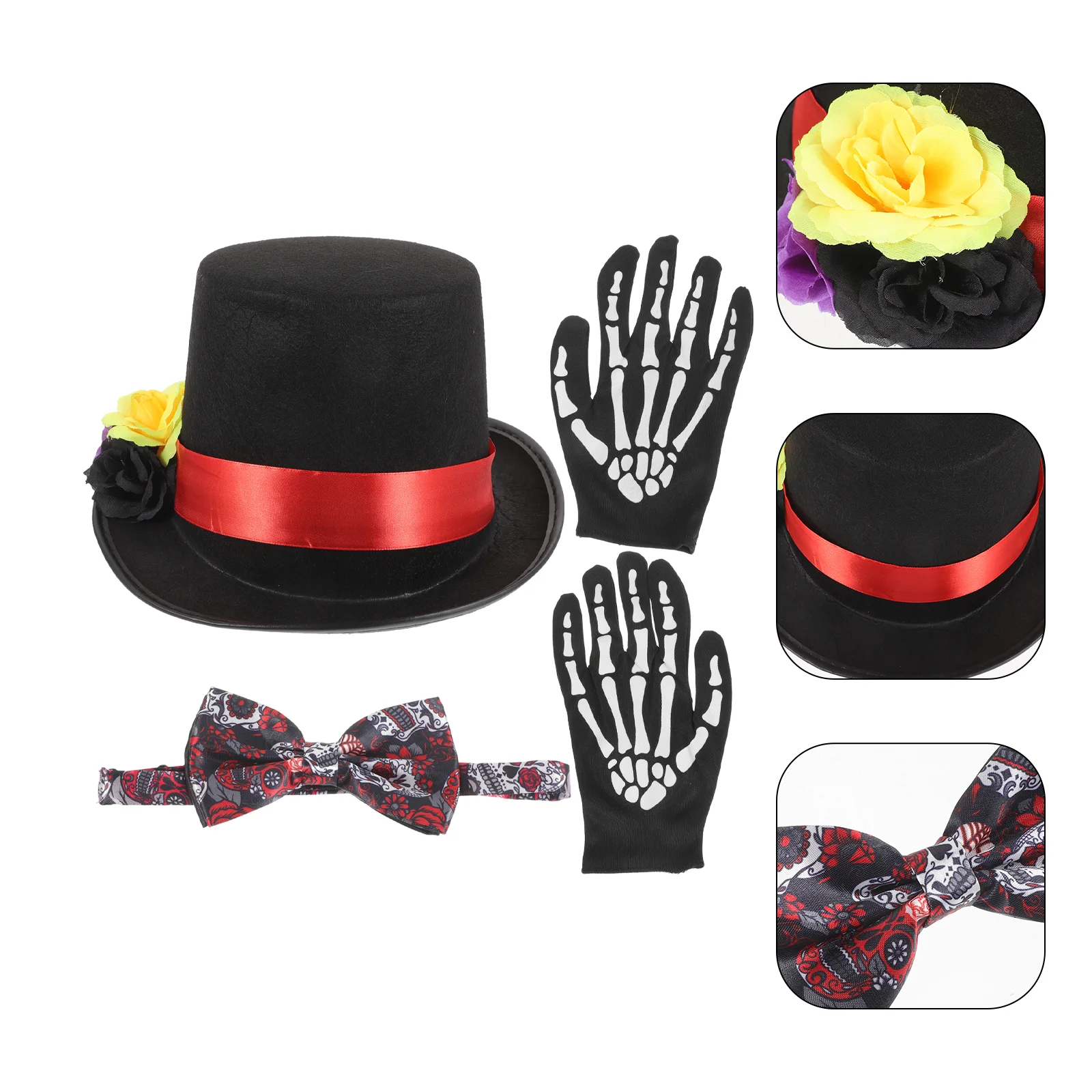 Halloween Schedel Bloem Hoed Stropdas Handschoenen Sokken Set Decoratie Kostuums Rekwisieten