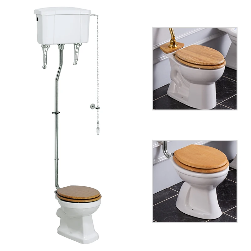 Luxury Brass High level pipe tank classic style two piece Victorian toilet seat