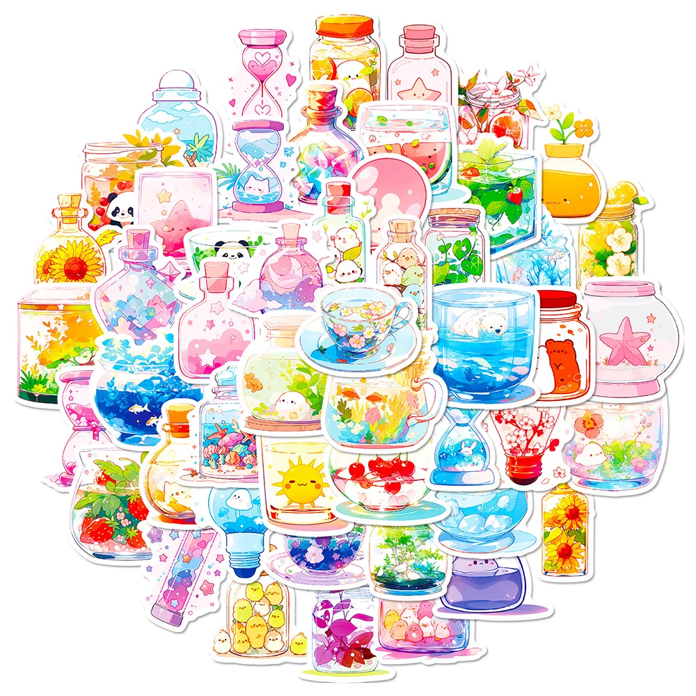 10/30/50PCS INS Style Bottle World Cartoon Aesthetic Stickers Luggage Skateboard Cute Graffiti Girl Gradient Sticker Decals Toys