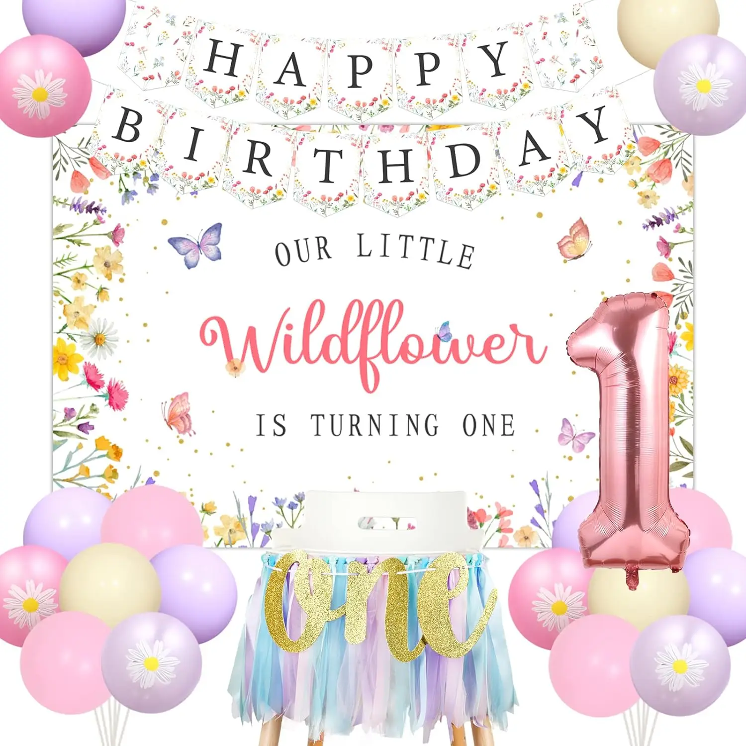 

Wild Flower 1st Birthday Decor Daisy Print Macaroon Pastel Balloons Floral Banner Backdrop First Birthday Party Decors Supplies