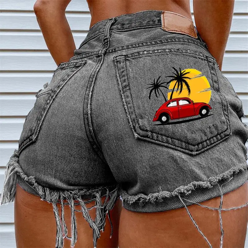 

Women's Denim Shorts 2024 Summer New Wear High Waist Comfortable Print Fashion Casual Plus Size Shorts