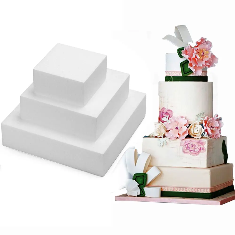 Molde de espuma para pastel cuadrado de 4/6/8 pulgadas, artesanía de azúcar, cocina, fiesta, modelo de práctica DIY, molde de espuma para pastel, espuma de poliestireno
