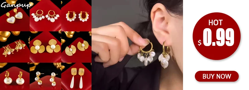 GANPUP 316L Edelstahl Metall Blumen Blätter Tropfen Ohrringe Für Frauen 18K Gold Überzogene Tägliche Wasserdichte Schmuck Zubehör – Detail 2