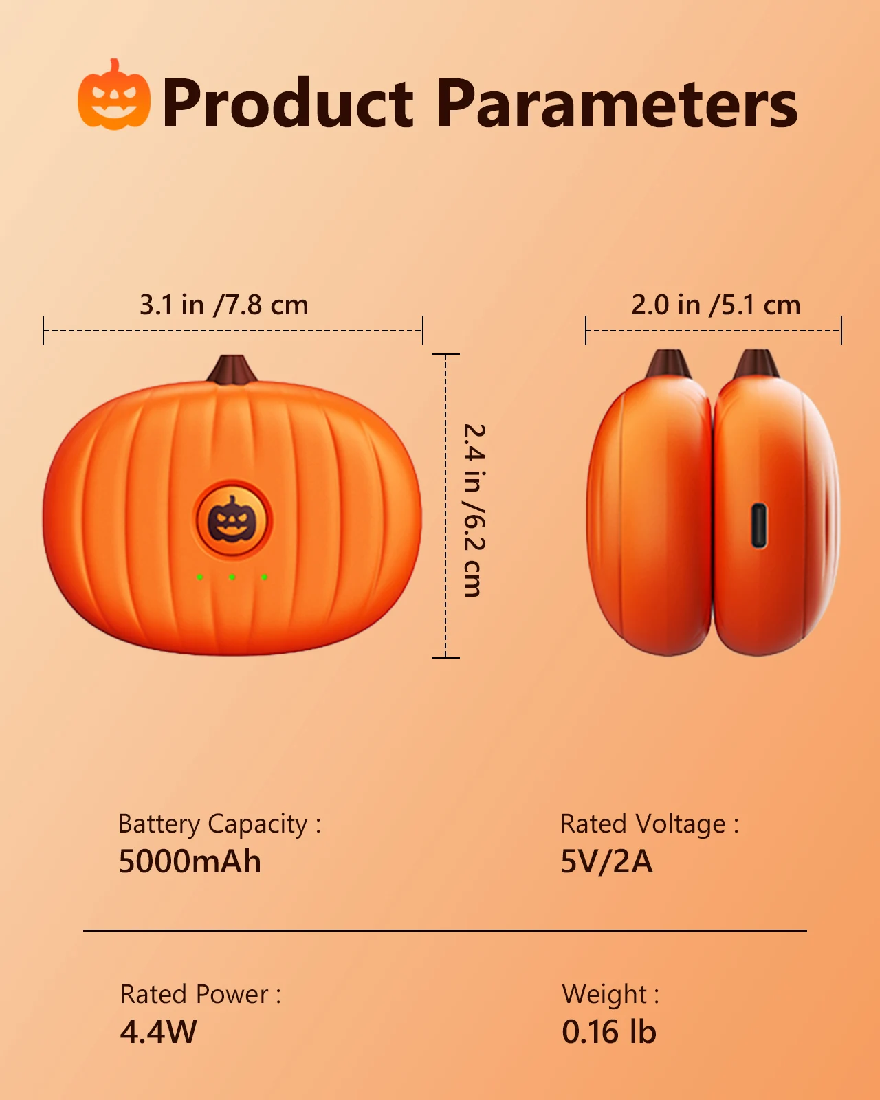 Eary جهاز تدفئة محمول مغناطيسي 5000 مللي أمبير قابل لإعادة الشحن 3 إعداد تسخين سريع على شكل اليقطين سخان كهربائي محمول هدايا للرجال والنساء #6