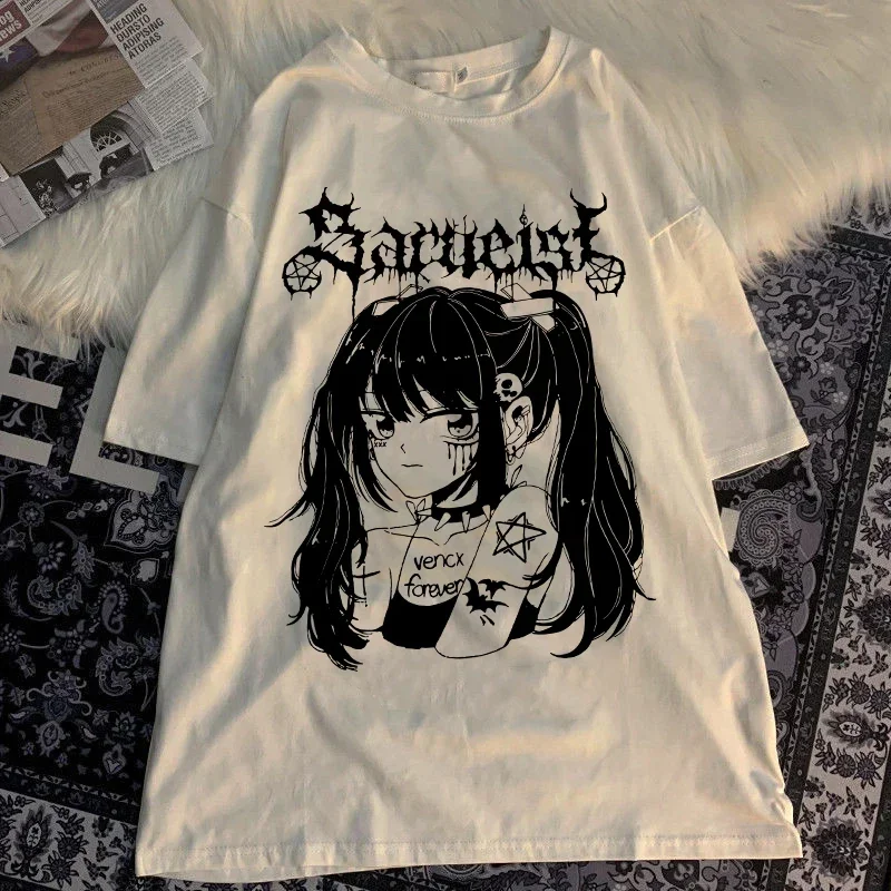 Harajuku Anime Women T Shirt Loose Oversized T Shirt Female Clothes Summer Graphic Top for Cartoon Tee Shirt Japanese Streetwear