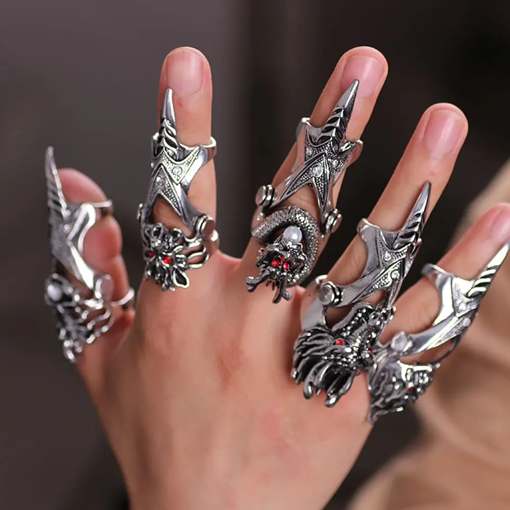 Retro Simple Punk Gothic Male Claw Ring Skull Female Korean Style Ring Knuckle Ring Dragon Ring Fashion Jewelry