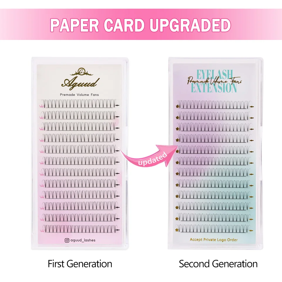 AGUUD Short Stem Premade Lash Fans 3D/4D/5D/6D Long Stem Russian Volume Eyelash Fanning for Professional Extension Faux Mink