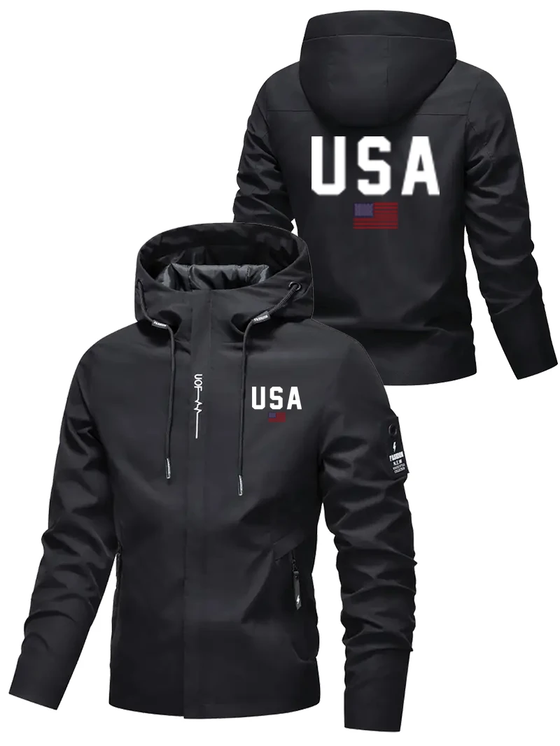 

Мужская модная водонепроницаемая куртка для активного отдыха с принтом и вышивкой, с капюшоном и молнией, для весны и осени, повседневная, для ежедневной носки