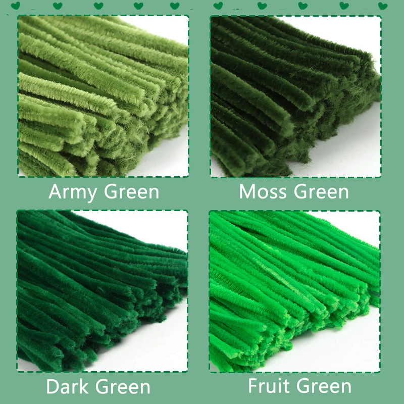 200Pcs Green Series Pipe Cleaner Craft Kit DIY Craft Supplies with 1 Tutorial Card Beginner Friendly Creative Art Crafts