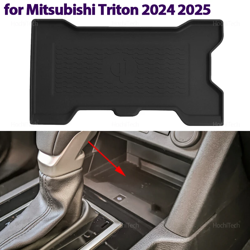Für Mitsubishi Triton 2024 2025 Auto Innen Zentrale Steuerung Drahtlose Lade Pad Telefon Nicht-slip Schnell Ladegerät Matte Abdeckung