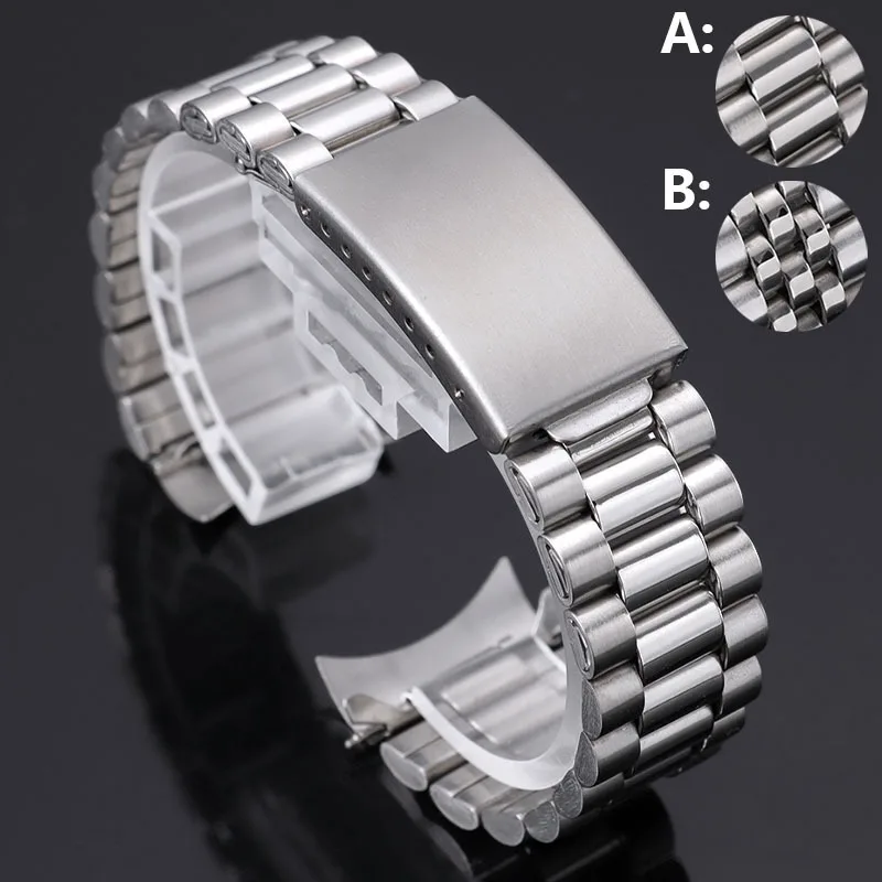 Gebogenes Edelstahl-Uhrenarmband 18/20mm, zwei Ausführungen, Metallglieder, Universalarmband für Rolex und Seiko, Faltschließe – Detail 1