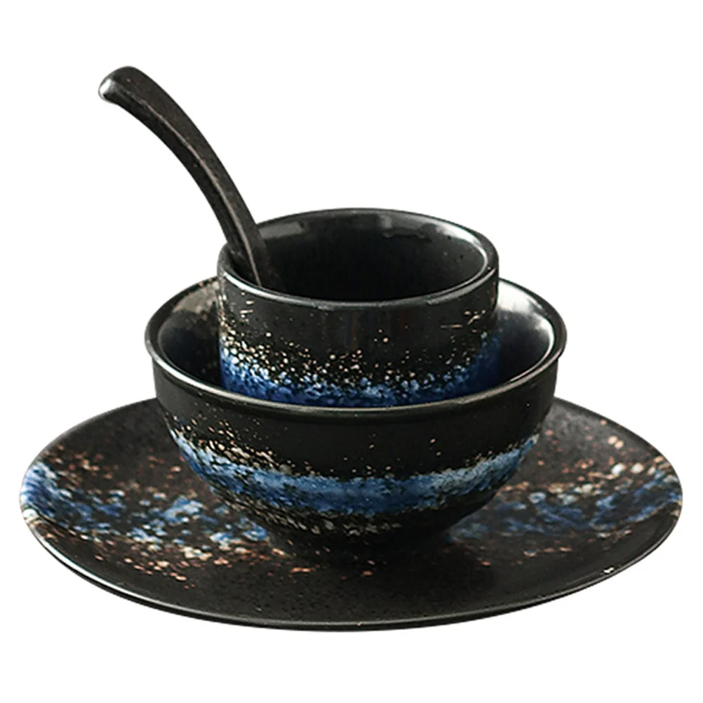 

1Set Ceramic Tableware Set Vintage Pattern Dish Cup Bowl Spoon Home Restaurant Use Practical Gift Ceramic Bowl Dish Set