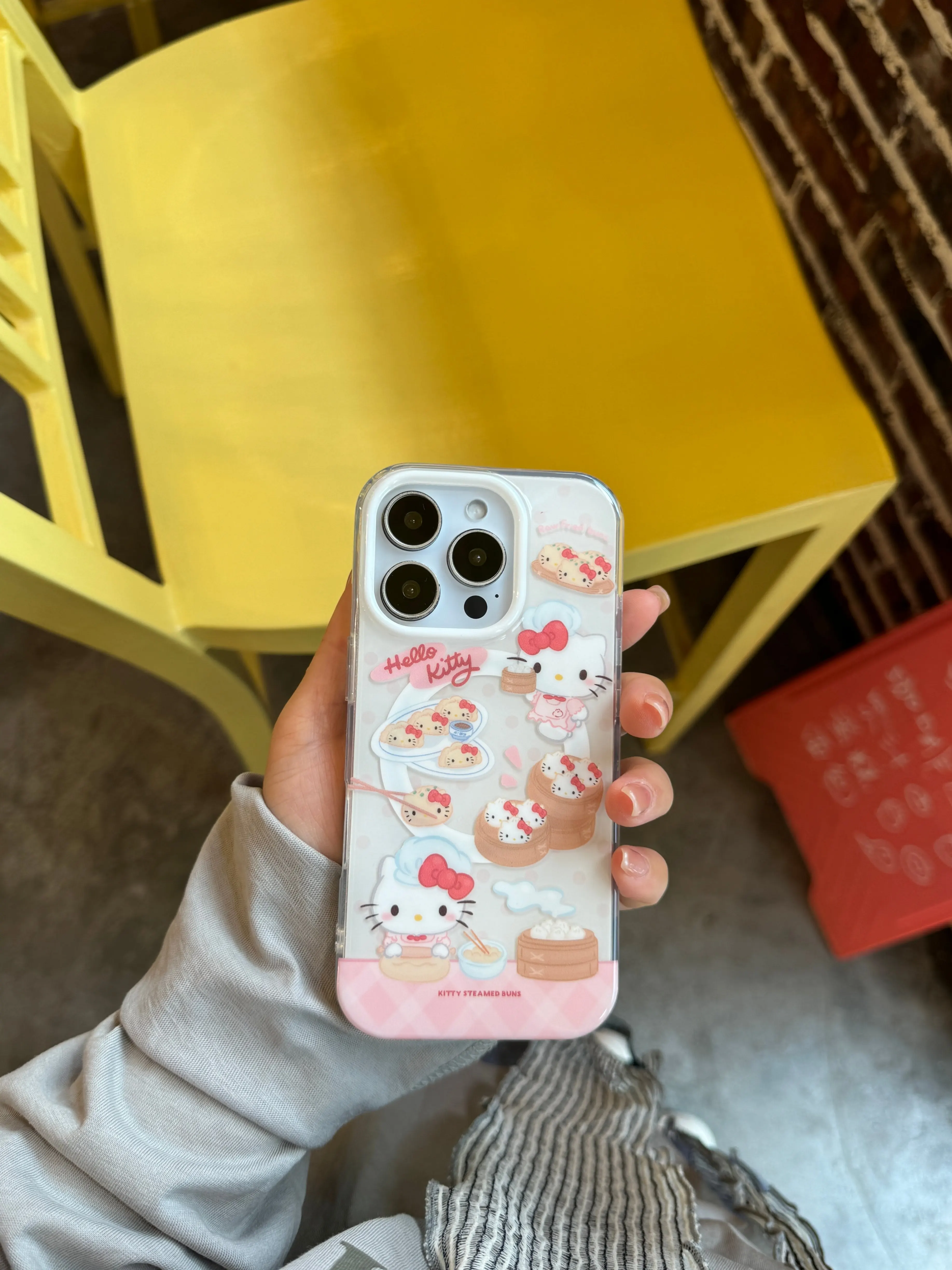 Cute Hello Kitty Dim Sum Phone Case With Matching PopSocket For iPhone 14/15/16/17, Kawaii Pink Clear Shockproof Protective Cove - view 3