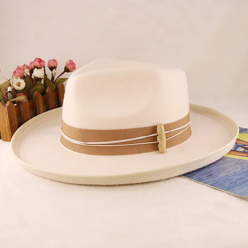 Independent Station European And American Style Woolen Curling Fedora Hat Feather Big Brim Top Hat Color Matching Hat