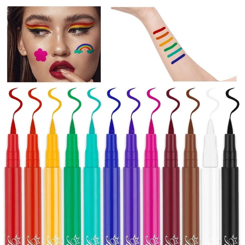 12 Colors Set Precision Tip Matte Liquid Eyeliner Neon Colors Smudgeproof Colorful Eyeliner Pencil Easy Application