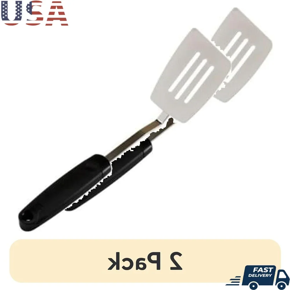 

2 Pack Stainless Steel Slotted Turner Spatula Non-Stick Kitchen Utensil Heat Resistant Plastic Handle Easy Clean Cooking Tool