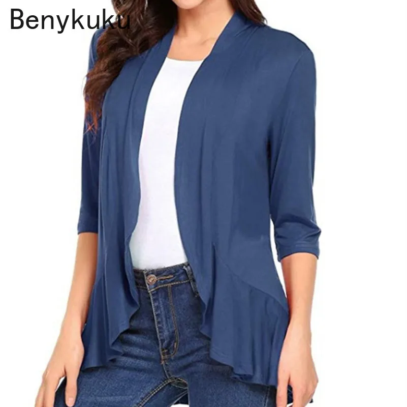 

Women Fashion Cardigan Spring Summer Solid Color Cardigan Top Open Stitch Ruffles Female Autumn Bolero Casual Coat Streetwear