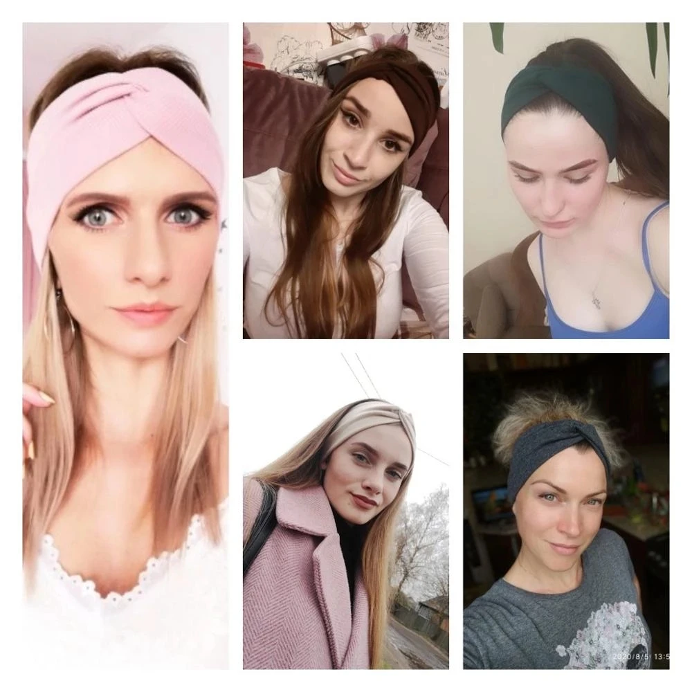 Women Girls Solid Color Hair Bands Knitted Cotton Headbands Vintage Cross Turban Bandage Bandanas HairBands Hair Accessories