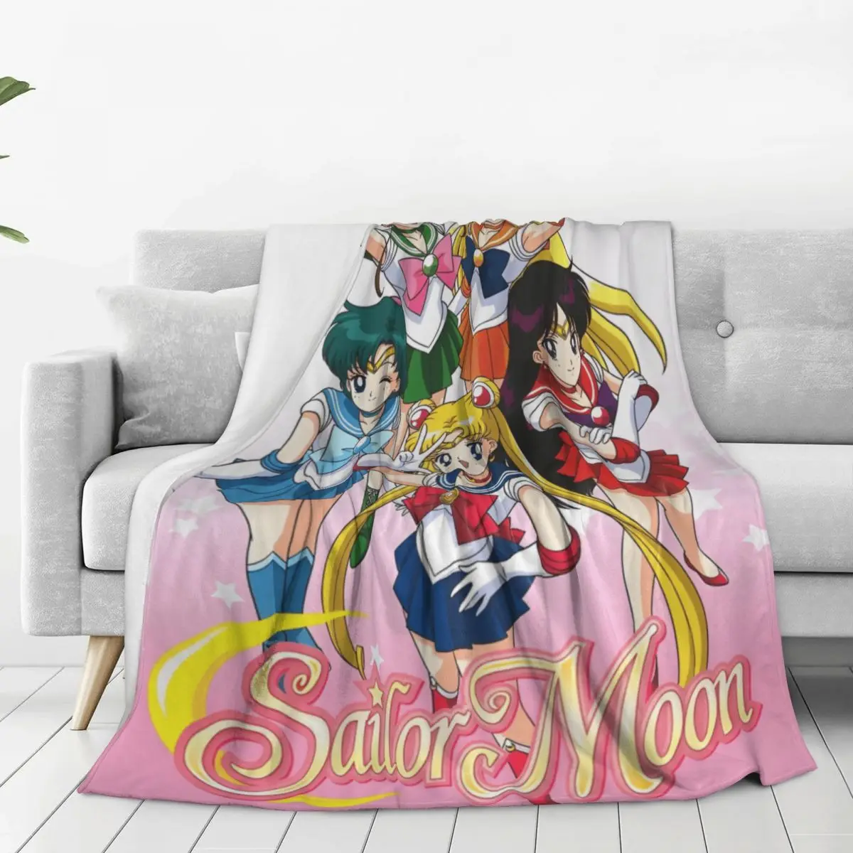 S-Sailor M-Moon Anime Kawaii Flannel Blanket Soft Warm Throw Blanket for Home Decor Airplane Travel Novelty Bedspread Sofa Bed