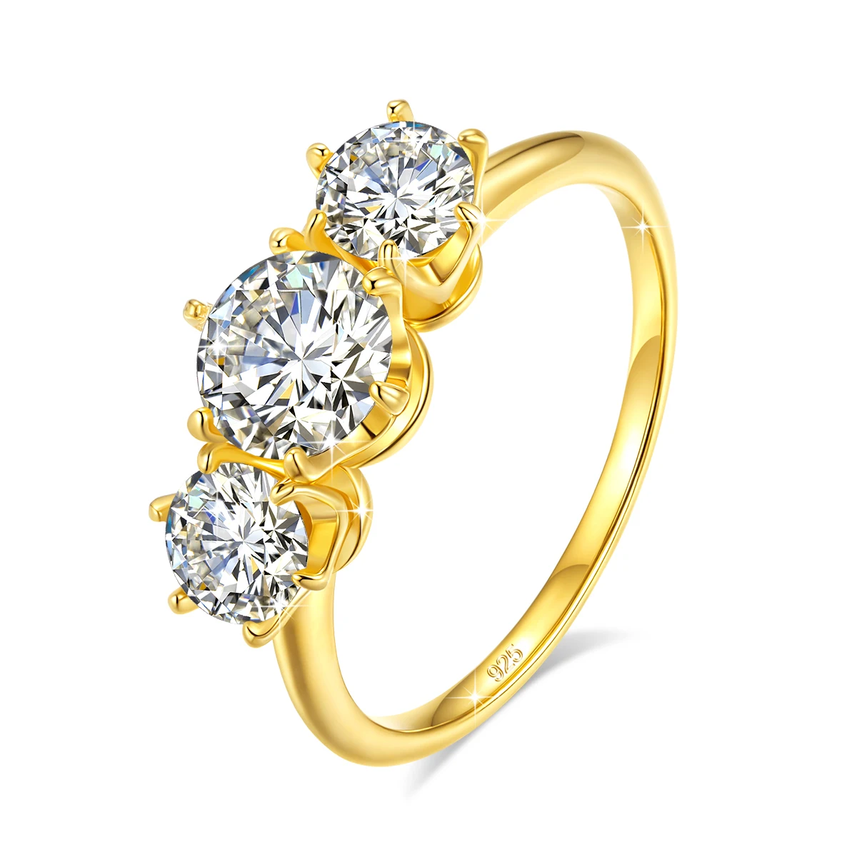 

3cttw D Color Moissanite Three Stone Engagement Ring 925 Sterling Silver Wedding Rings 18K Gold Plated Custom Jewelry Wholesale