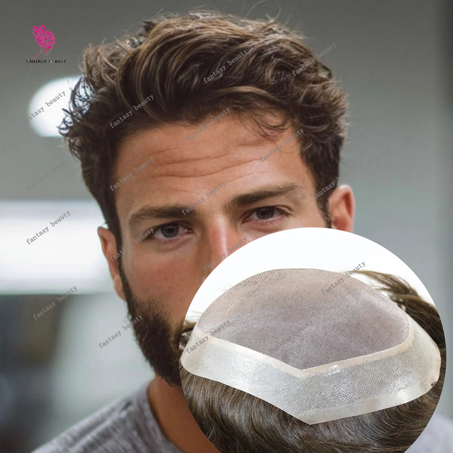 

Durable Men's Toupee 4# #2 #3 Brown 100% Real Human Hair Mono Lace PU Wig Replacement Systems For Hair Loss Man Hairpieces 6ince