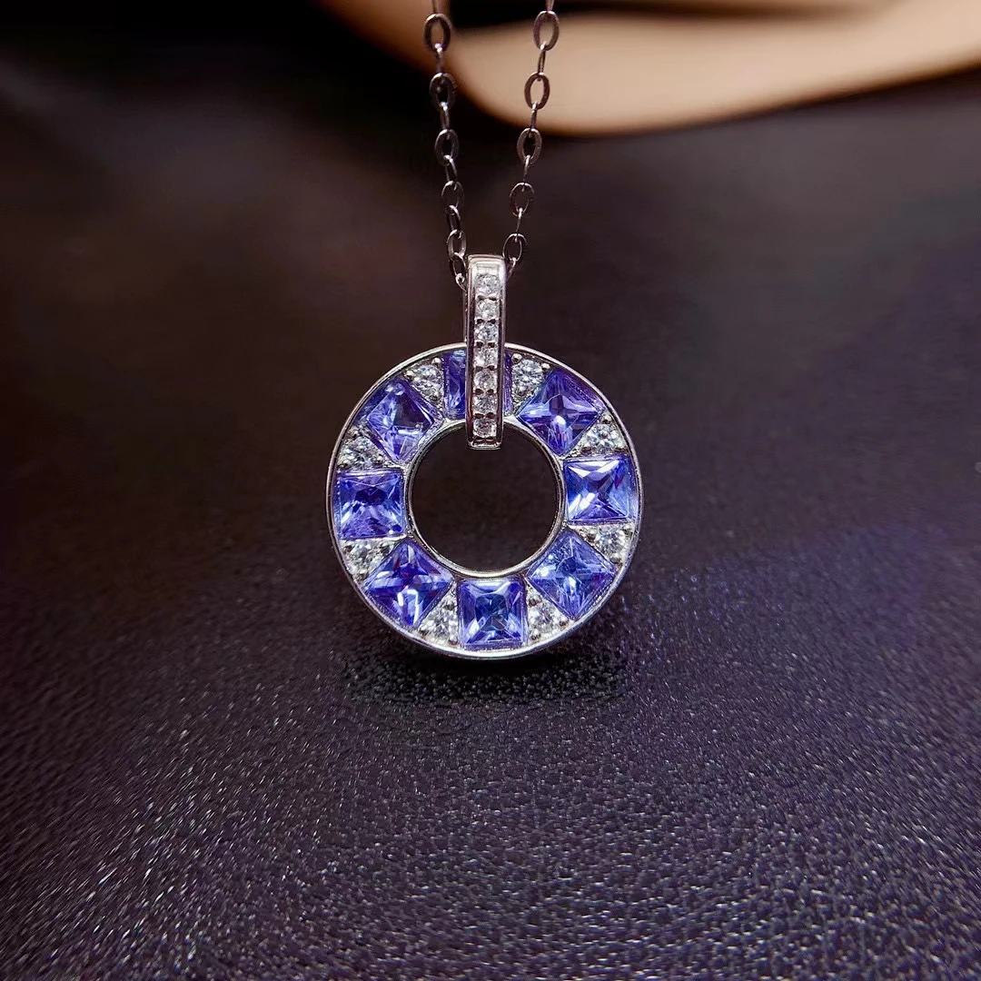 

Fashion Gemstone Circle Necklace Pendant 3mm Total 1ct VVS Grade Natural Tanzanite Pendant 925 Silver Tanzanite Jewelry