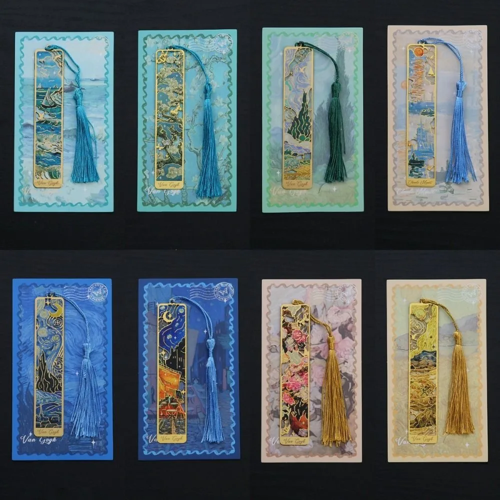 Hollow Metal Bookmark Exquisite Oil Painting Style Book Marks Landscape Flower Rectangular Reading Stationery for Student Kids
