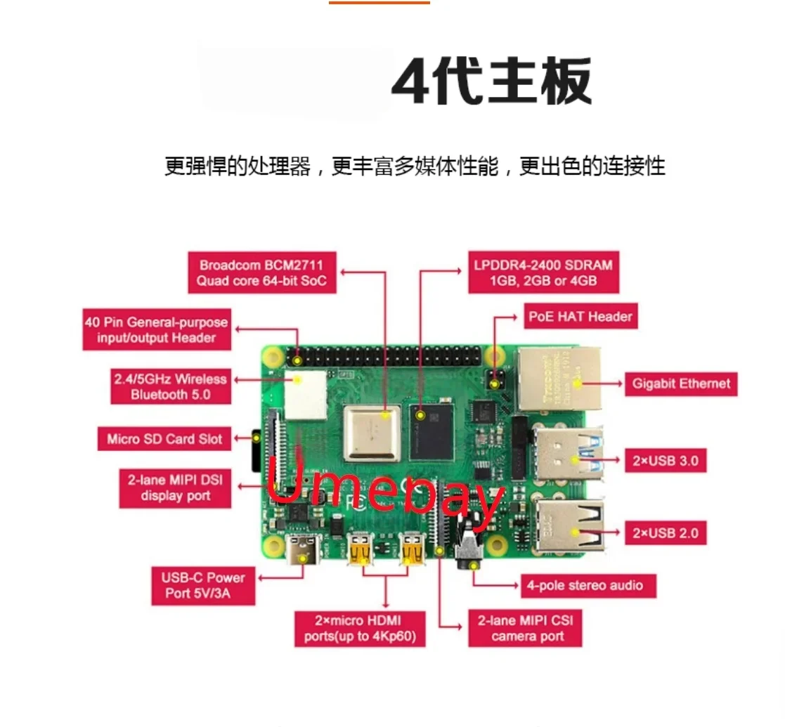 1 Piece, 4th Generation B-Type Raspberry - 4 4B 8GB Development Board Programming AI Starter Kit Python