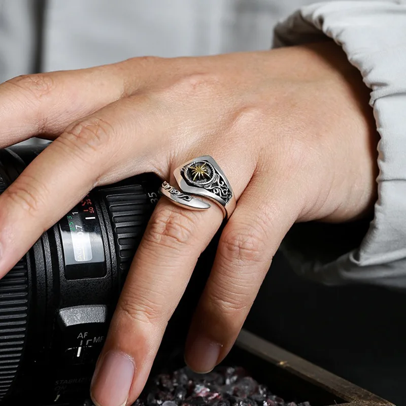 Silver New Retro Sun God Ring Men's Indian Style American Trend Self Discipline Adjustable Men's and Women's High End Jewelry