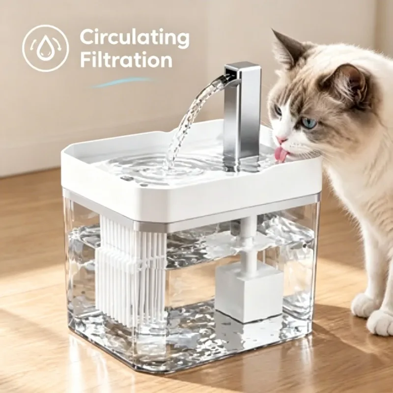 Cat Water Fountain Auto Filter Transparent Cat Drinker USB Anti-Dry Burning Recirculating Water Dispenser for Cats Dogs Pets ﻿