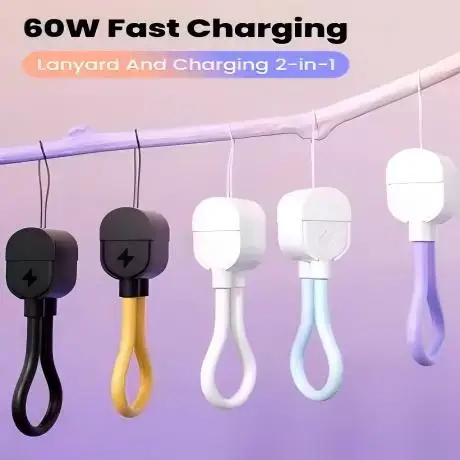 60W Short Cable Keychain 17CM  Type C To C Cable Fast Charging Highspeed Data Transfer For Phone Power Bank USB C Data Cord