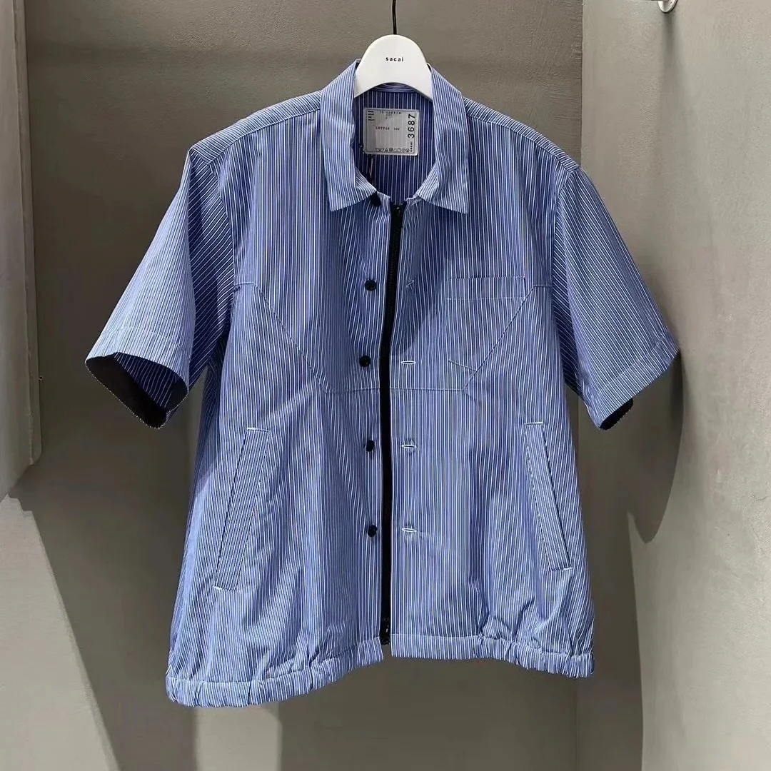 

Blue Stripe ort SveMen's uttle irt FLC Cotton Casual Loose Fit Summer 2025 FOG Sacmi Collar Button-Up T