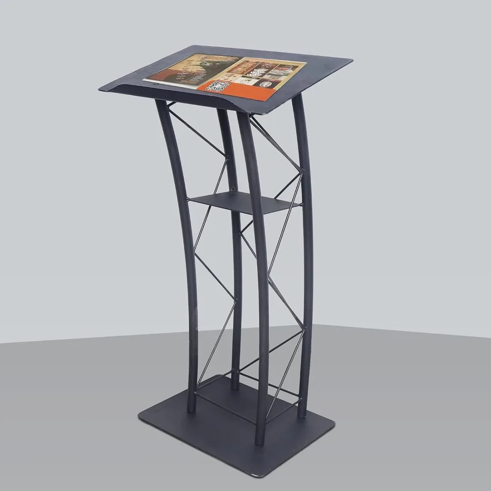 Lectures Podiums Black Podium Metal Pulpit Curved Churches Podium Stand 43