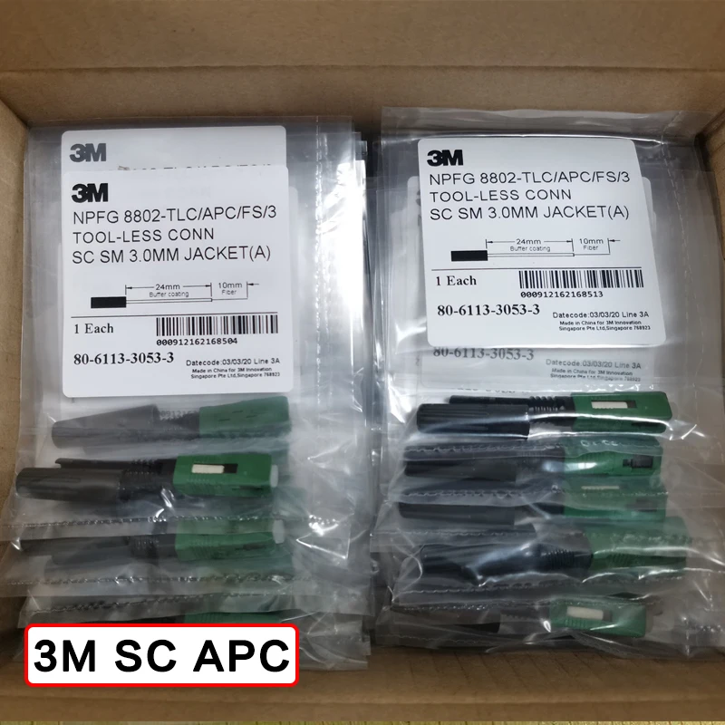 

10/50/100pcs/box 3M SC APC 8802-TLC/3 Fiber Optic Fast Connector Singlemode 3M SC 3.0 FTTH Fiber Optic SC Quick Connector