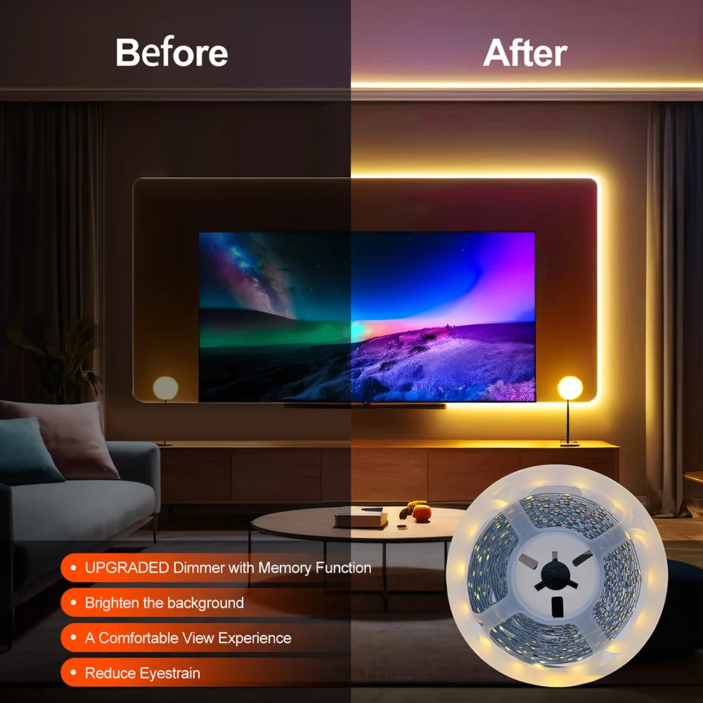 Imagem -03 - Usb Led Strip Light com Fita Dimmable Lâmpada Flexível tv Backlight Decoração do Quarto Iluminação da Cozinha 5v 2835 1m 2m 5m 30 Leds m