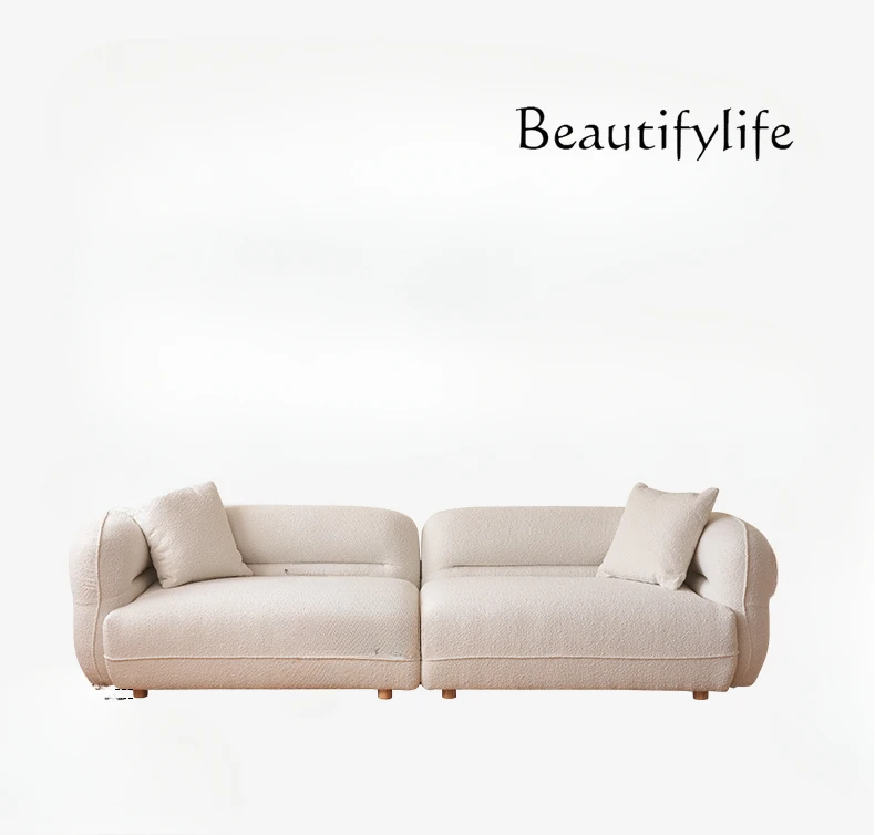 Fabric sofa Italian minimalist small apartment living room lamb wool sofa modern simple solid wood cream style